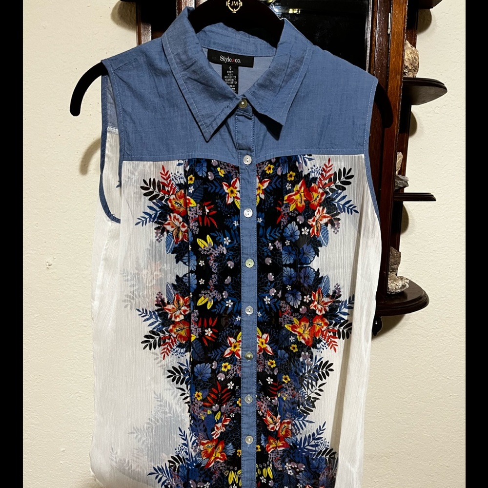 Really Cute denim and sheer blouse